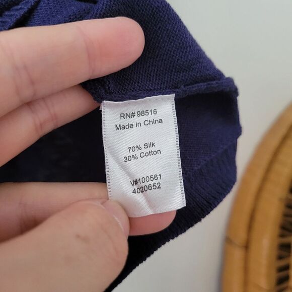 Coldwater Creek Silk/Cotton Navy Blue Sweater M 10-12 Short Sleeve - Picture 6 of 8